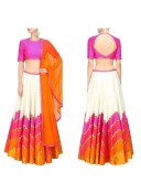 Shade Of Red Pink Multcolor RawSilk DigitalPrinted Navratri Lehenga Choli at Zikimo
