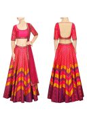 MagentaGold Multcolor RawSilk DigitalPrinted Navratri Lehenga Choli at Zikimo
