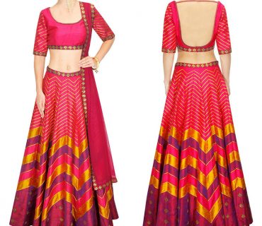 MagentaGold Multcolor RawSilk DigitalPrinted Navratri Lehenga Choli at Zikimo