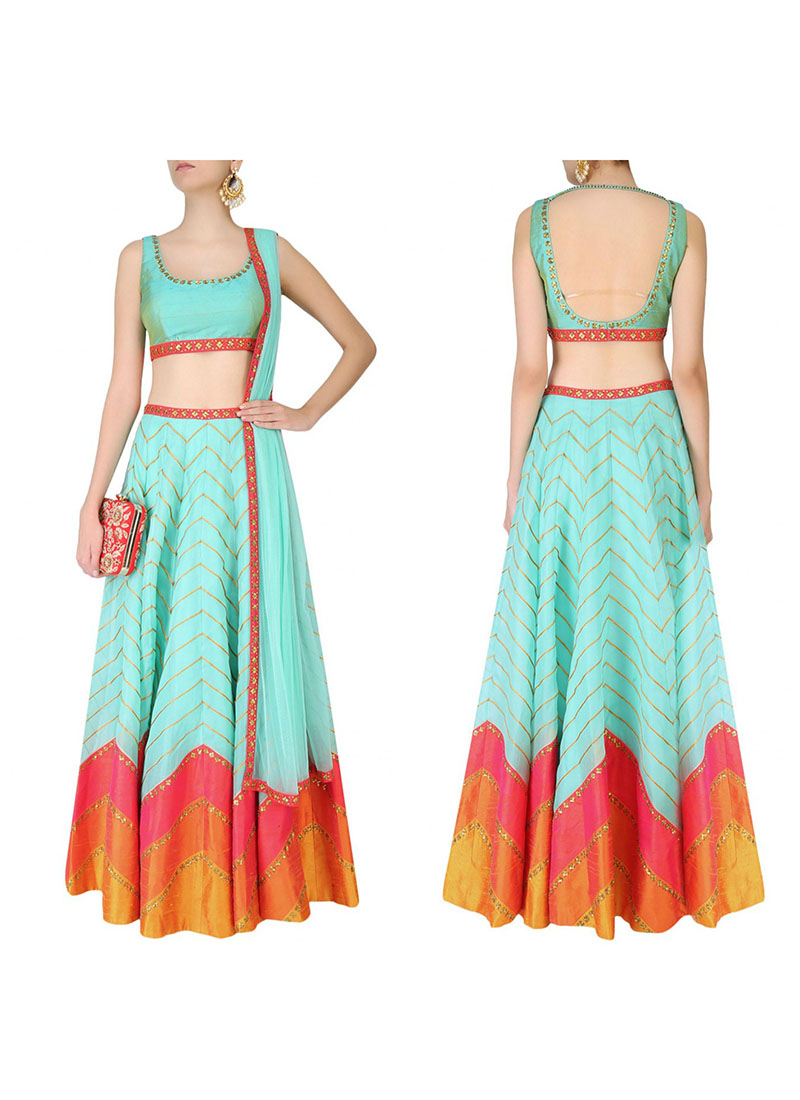 AquaBlue Multcolor RawSilk DigitalPrinted Navratri Lehenga Choli at Zikimo 1 AquaBlue Multcolor RawSilk DigitalPrinted Navratri Lehenga Choli at Zikimo