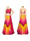 HotPink Yellow Magenta RawSilk DigitalPrinted Navratri Lehenga Choli at Zikimo