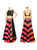 Black Pink RawSilk DigitalPrinted Navratri Lehenga Choli at Zikimo