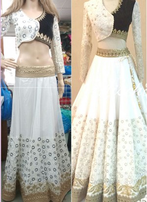 Black White Velvet Net Embroidered Indian Wedding Wear Lehenga Choli at Zikimo