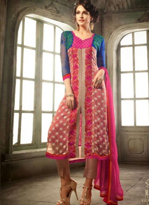 Pink Blue3005 Chiffon Embroidered Wedding Party Suit at Zikimo
