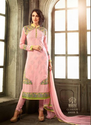 BabyPink3006B Georgette Embroidered Wedding Party Suit at Zikimo
