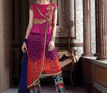 Pink Purple7001 Embroidery Georgette WeddingParty Frontcut Pants Suit at Zikimo 1 Pink Purple7001 Embroidery Georgette WeddingParty Frontcut Pants Suit at Zikimo