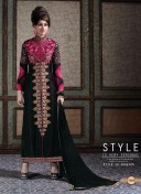 Black7005 Embroidery Georgette WeddingParty Frontcut Pants Suit at Zikimo