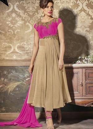 Priyanka Jinaam5128 Biege Magenta Georgette Indian Party Wear Anarkali Suit at Zikimo