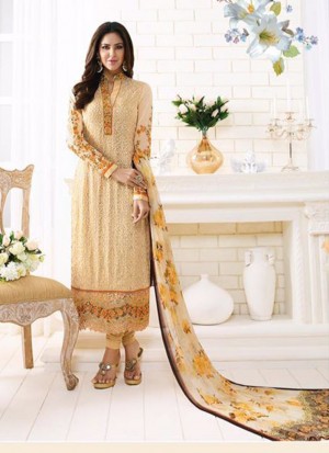 OffWhite1504 Georgette Embroidered Party Wear Suit With Floral Dupatta At Zikimo
