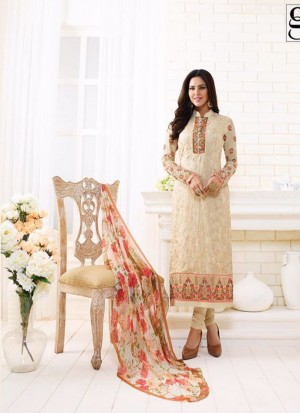 Yellowtan1508 Georgette Embroidered Party Wear Suit With Floral Dupatta At Zikimo