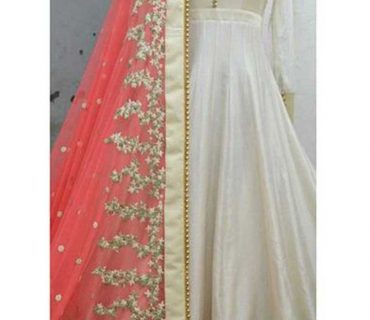 RawSilk Cream Pink Embroidered Indian Floor length Anarkali Suit at Zikimo 1 RawSilk Cream Pink Embroidered Indian Floor length Anarkali Suit at Zikimo