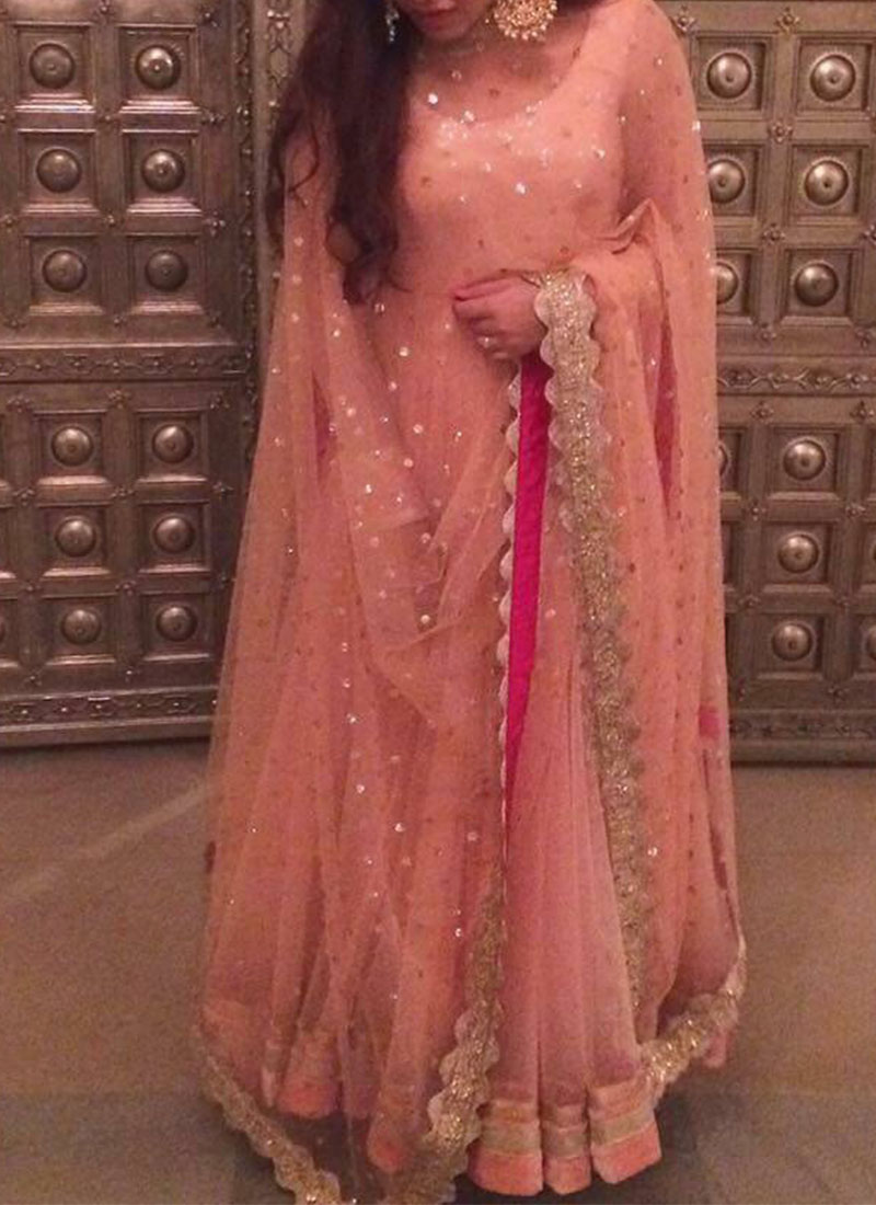 BabyPink Georgette KarvaChauth Party Floor Length Anarkali Suit at Zikimo