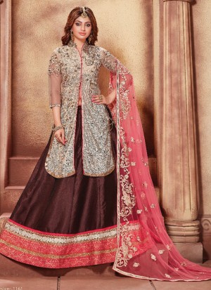 Brown Pink1161 Indian Party Wear Heavy Lehenga Choli at Zikimo