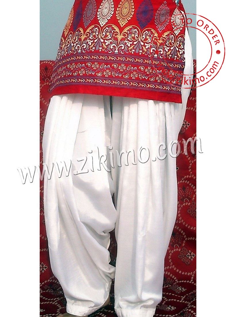 Cotton Satin White Full Patiala Punjabi Salwar at Zikimo 2 Cotton Satin White Full Patiala Punjabi Salwar at Zikimo