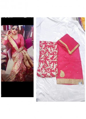 Radish Color Dupiun Georgette Embroidered Punjabi Salwar Kameez at Zikimo