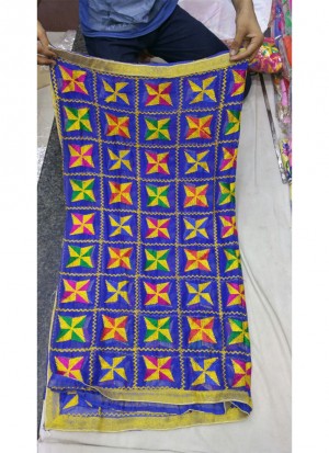 Blue Full Embroidered Punjabi Phulkari Dupatta at Zikimo