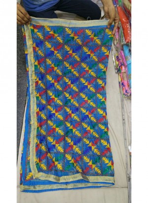 Blue Full Embroidered Punjabi Phulkari Dupatta at Zikimo