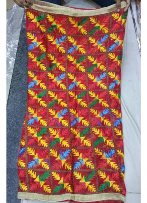 Maroon Full Embroidered Punjabi Phulkari Dupatta at Zikimo