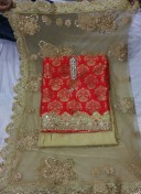 Red Biege Brocade Siyoni Punjabi Salwar Kameez With Net duppta at Zikimo