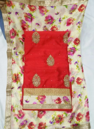 Red Charli Silk All Over Punjabi Salwar Kameez With Floral duppta at Zikimo