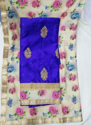 Blue Charli Silk All Over Punjabi Salwar Kameez With Floral duppta at Zikimo