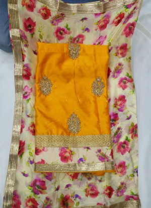 Yellow Charli Silk All Over Punjabi Salwar Kameez With Floral duppta at Zikimo