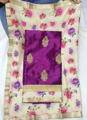 Purple Charli Silk All Over Punjabi Salwar Kameez With Floral duppta at Zikimo