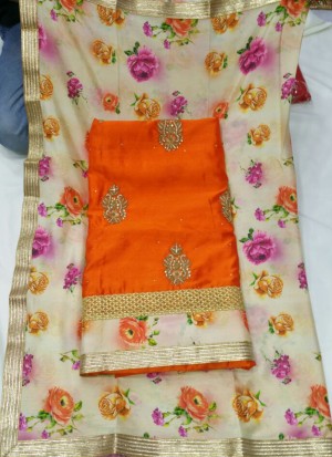 Orange Charli Silk All Over Punjabi Salwar Kameez With Floral duppta at Zikimo