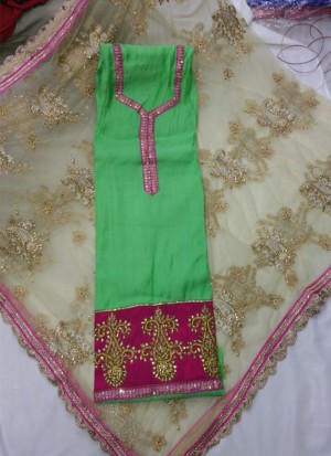 Green Pink Charli Silk All Over Punjabi Salwar Kameez With Net Duppta at Zikimo