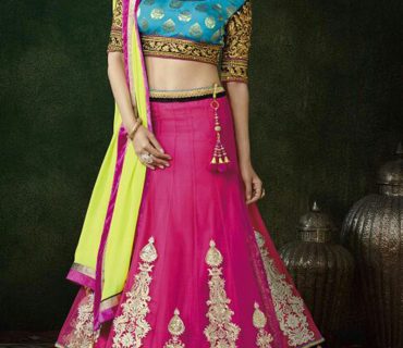 Net Banarsi Jacquard Pink Blue FestiveWear Lehenga Choli at Zikimo 1 Net Banarsi Jacquard Pink Blue FestiveWear Lehenga Choli at Zikimo