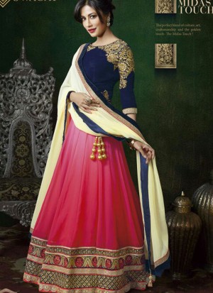 Georgette Velvet Pink Blue FestiveWear Lehenga Choli at Zikimo