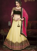 Jacquard Velvet Yellow Embroidered FestiveWear Lehenga Choli at Zikimo