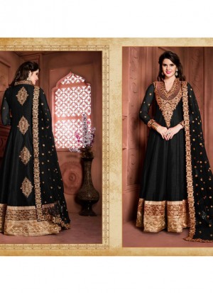 Black15501 Banglosri Silk Indian WeddingWear Embroidery Anarkali Suit At Zikimo
