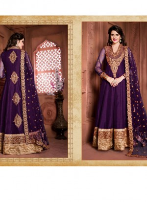Purple15002 Banglosri Silk Indian WeddingWear Embroidery Anarkali Suit At Zikimo