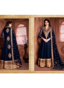 NavyBlue15003 Banglosri Silk Indian WeddingWear Embroidery Anarkali Suit At Zikimo