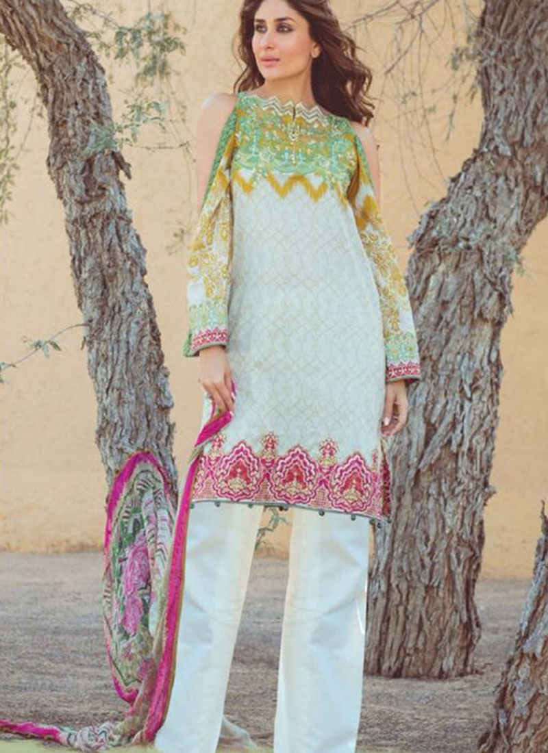 White01 Printed Cambric with Work Pakistani Indian Suit at Zikimo