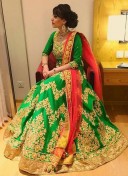 Green RawSilk Zari,Sequins,Stonework bridal Lehenga Choli at Zikimo