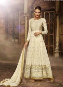 Cream177 GeorgetteSilk Seqiuns Work FloorLength Anarkali Suits at Zikimo