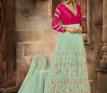 SeaGreen Pink178 Silk Net ZariWork Collared FloorLength Anarkali Gown at Zikimo 1 SeaGreen Pink178 Silk Net ZariWork Collared FloorLength Anarkali Gown at Zikimo