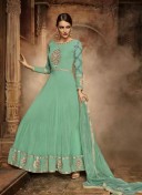 OceanBlue187 Net FestiveWear AnkleLength Anarkali Suit at Zikimo