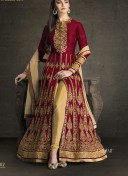 MaroonBiege1702 Banglorisilk Indian FestiveWear Anarkali Suit at Zikimo