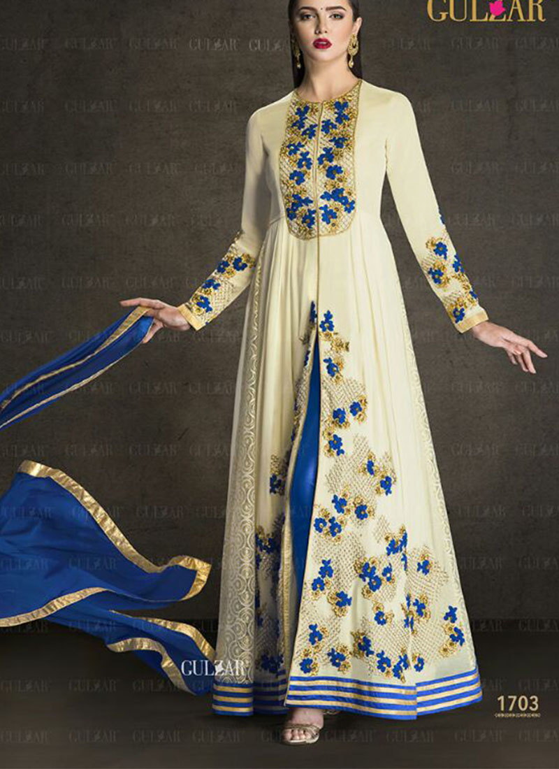 CreamBlue1703 Georgette Indian FestiveWear Anarkali Suit at Zikimo 1 CreamBlue1703 Georgette Indian FestiveWear Anarkali Suit at Zikimo