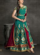 GreenMaroon1707 FilamentSilk Indian FestiveWear Anarkali Suit at Zikimo