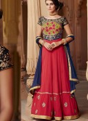 Kimora1302 BlueRed Georgette Yoke Embroidery FloorLength Anarkali Suit at Zikimo