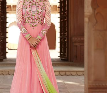 Kimora1304 Pink Green Net Embroidery FloorLength Anarkali Suit at Zikimo 1 Kimora1304 Pink Green Net Embroidery FloorLength Anarkali Suit at Zikimo