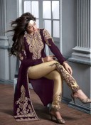 PurpleGolden Silk2004 Indian Wedding Pencil Pants Suit at Zikimo