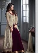 CreamPurple2602 Indian Wedding Velvet Suit at Zikimo