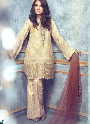 Biege27008 CottonSilk Pakistani Indian Embroidred Straight Suit At Zikimo