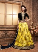 YellowBlack3604 Silk Digital Printed PartyWear lehenga Choli at ZIkimo
