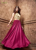 MagentaGolden3605 Satin Embroidered PartyWear Floor Length Anarkali Suit at ZIkimo